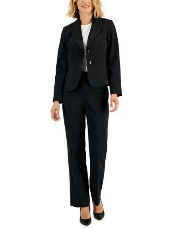 Petites Womens Pinstripe Work Wear Two-Button Blazer