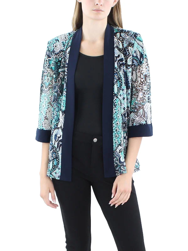 Petites Womens Printed Polyester Duster Blazer