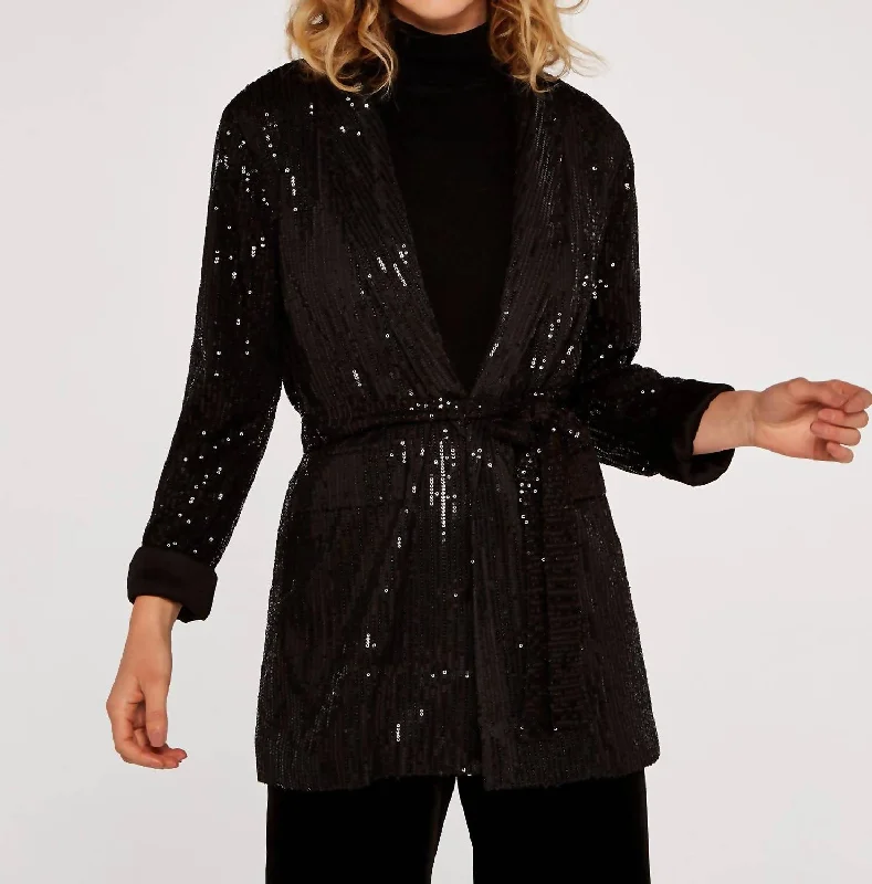 Sequin Belt Blazer In Black