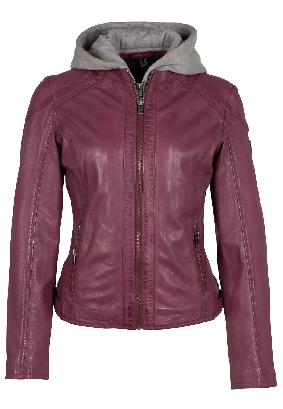 Women's Allice Leather Removable Hoodie Jacket In Dark Pink