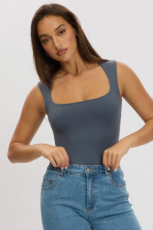 Blue Supersoft Bodysuit Scoop Neck