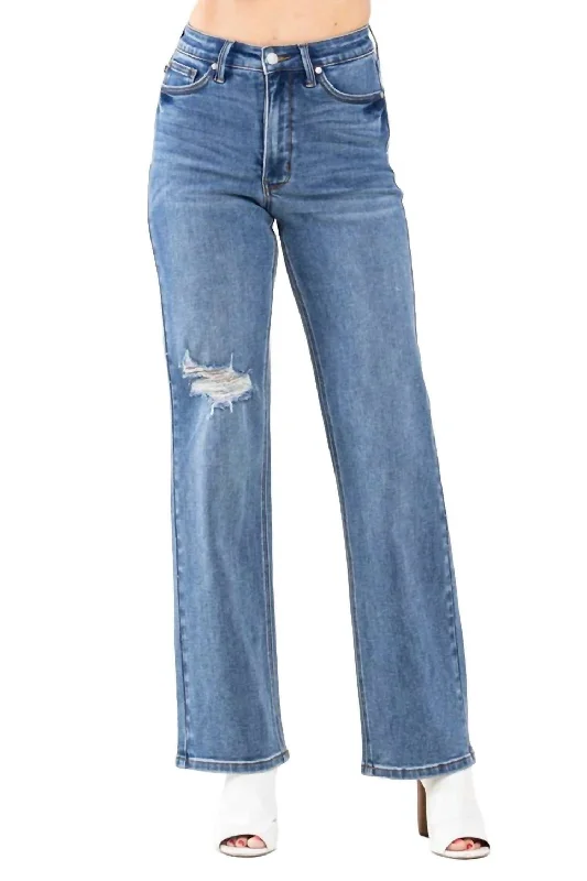 High Waist Tummy Control 90's Straight Leg Jean In Medium Blue