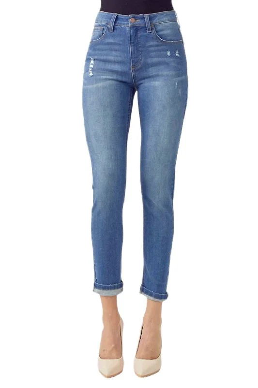 Mid Rise 5 Pocket Ankle Skinny In Medium Wash