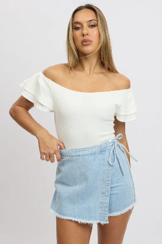 White Bodysuit Ruffle Sleeve Textured