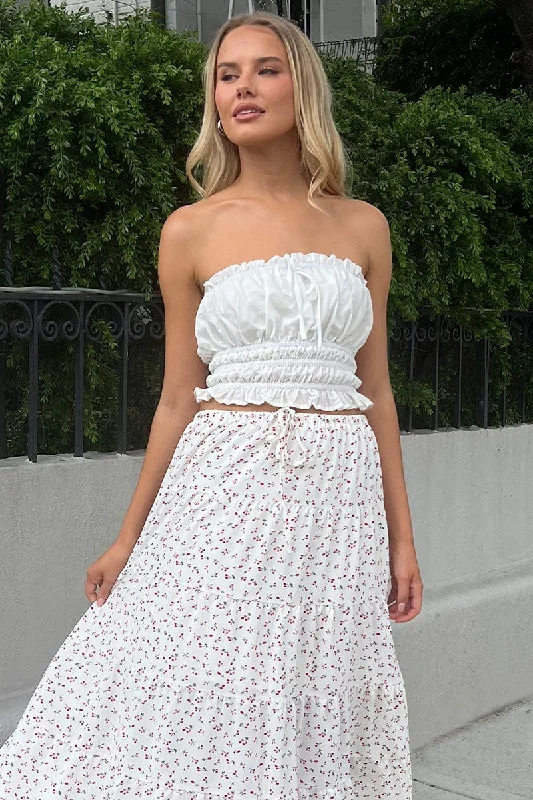 White Gathered Crop Top Strapless