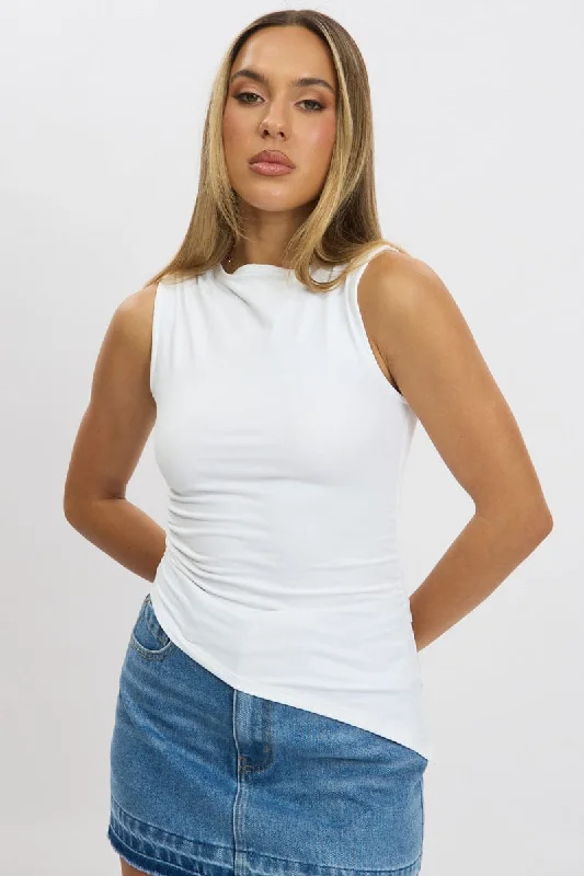 White Sleeveless Top Asymmetric Hem