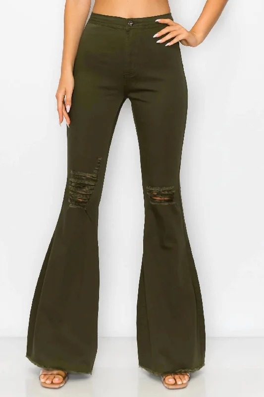 Women's High Waisted Bell Bottoms In Green