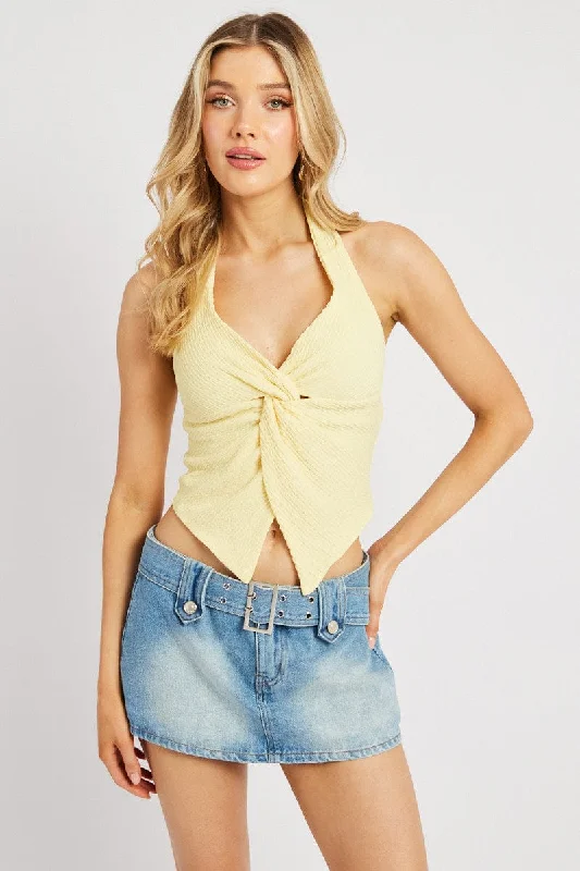 Yellow Halter Neck Top Textured