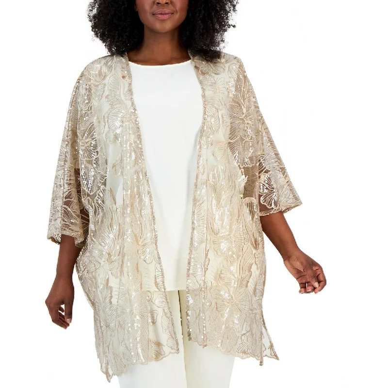 Anne Klein Womens Sequined Layering Kimono