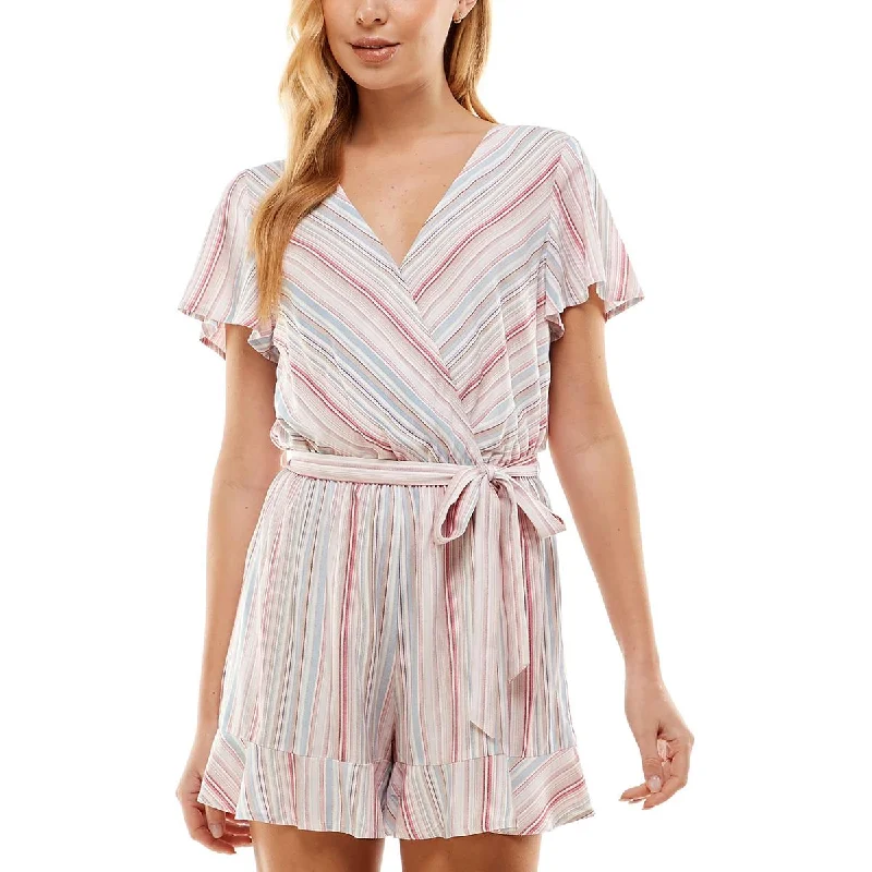 Be Bop Womens Juniors Striped Faux Wrap Romper