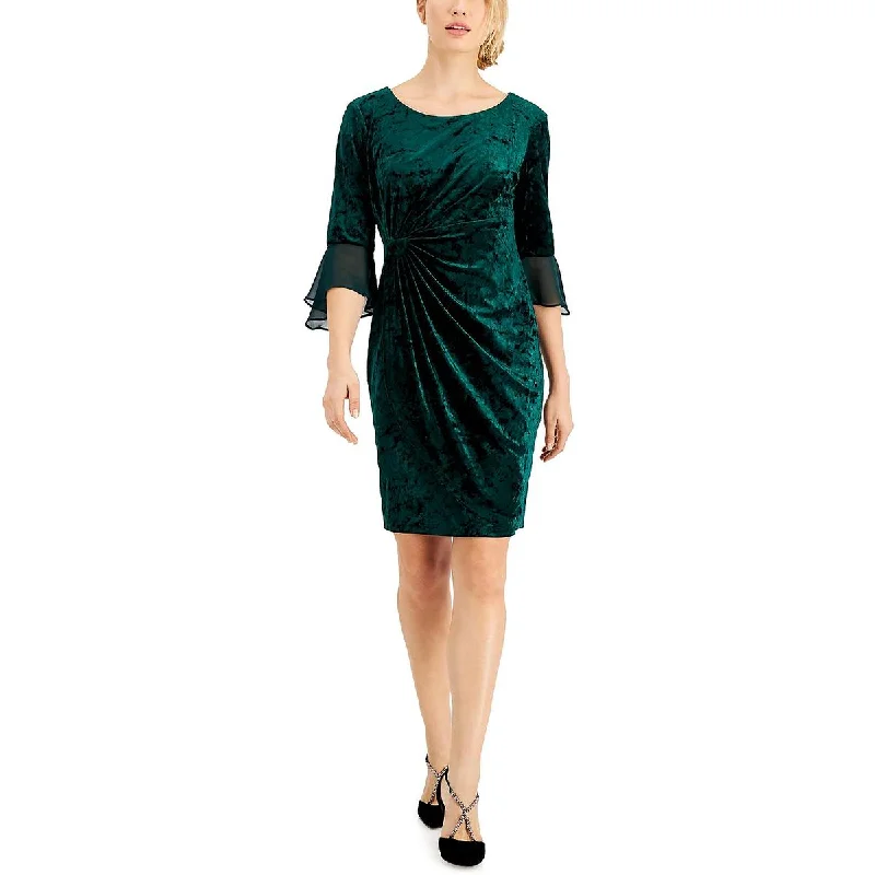 Connected Apparel Womens Petites Velvet Mini Bodycon Dress