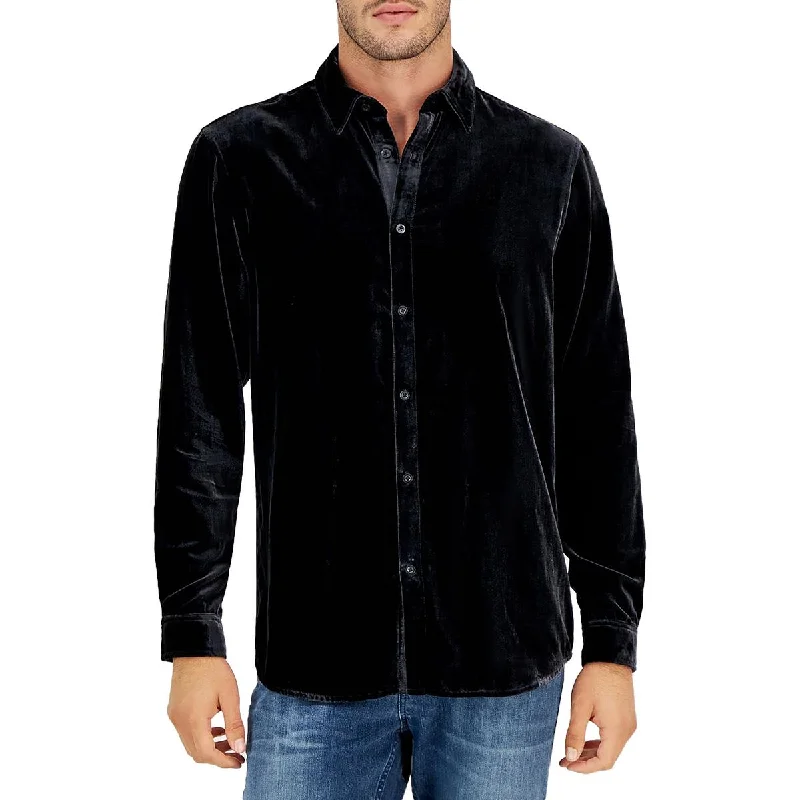 INC Mens Velvet Crinkled Button-Down Shirt