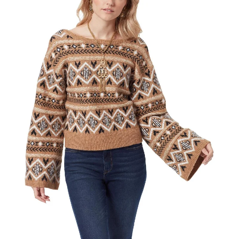 Sam Edelman Womens Metallic Fair Isle Pullover Sweater